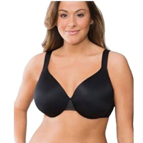 Lane Bryant Cacique Bra Smooth Satin Full Coverage Mesh UW Plus Size 42DDD Black - Picture 1 of 9